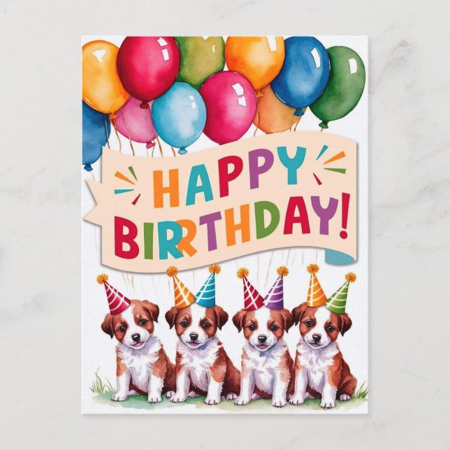 Welpen glücklich zum Geburtstag Postkarte (Vorderseite)