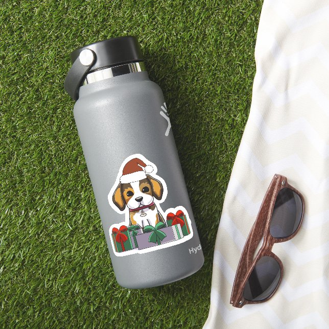 Welpen Hund mit Geschenken Weihnachtskleber Aufkleber (HydroFlask Insitu)