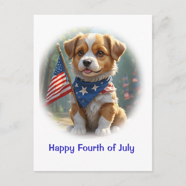 Welpen Hund vierter Juli Postkarte (Vorderseite)