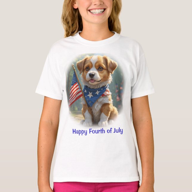 Welpen Hund vierter Juli T-Shirt (Vorderseite)