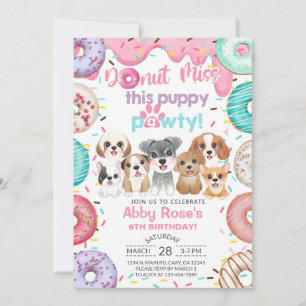 Welpen Hundeparty & Donuts Mädchen Geburtstagseinl Einladung