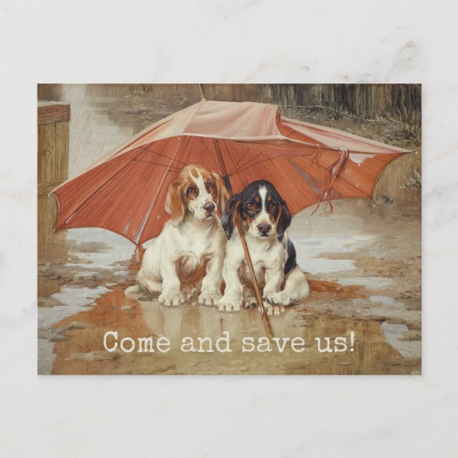 Welpen im Basset unter dem Regenschirm CC0181 Troo Postkarte (Vorderseite)