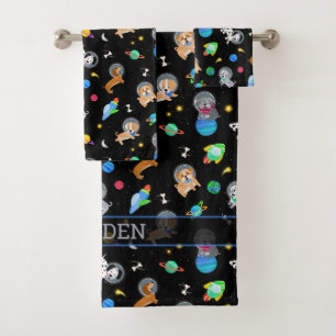 Welpen im Weltraum Wasserfarbe Hunde Astronauten Badhandtuch Set