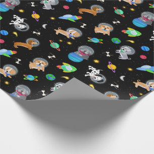 Welpen im Weltraum Wasserfarbe Hunde Astronauten Geschenkpapier