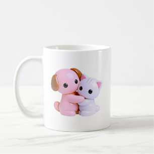 Welpen-Kätzchen-Umarmen Süß Kawaii Kaffeetasse