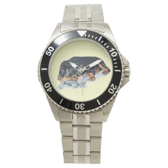 Welpen-Kuschelhund Armbanduhr (Vorderseite)