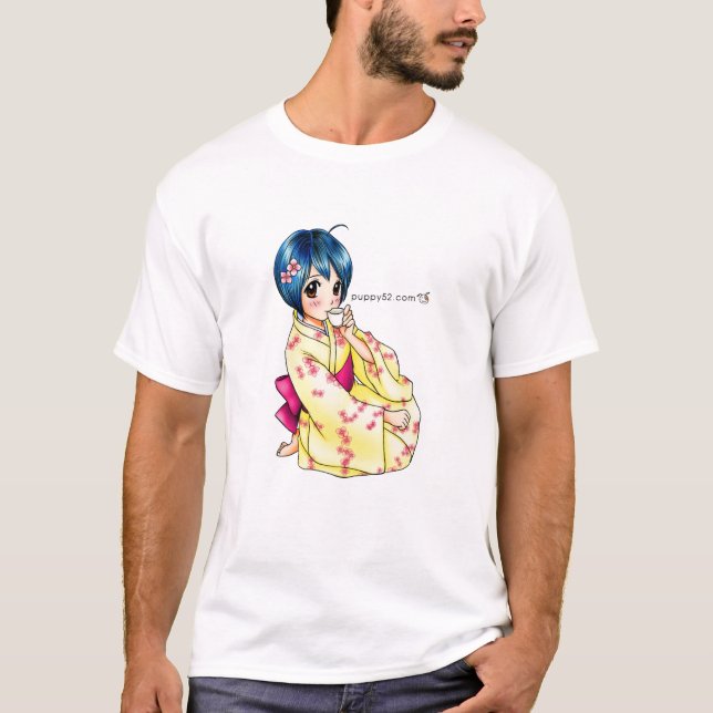 Welpen-Liebe Yukata Mädchen T-Shirt (Vorderseite)