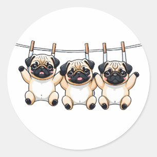 Welpen mit niedlichem Mops Runder Aufkleber