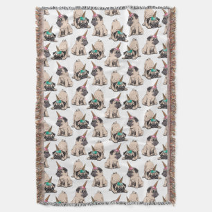 Welpen-Möpse strebendes Unicorn-Muster Decke