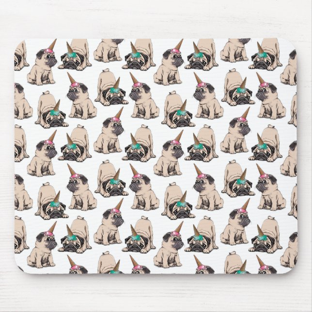 Welpen-Möpse| strebendes Unicorn-Muster Mousepad (Vorne)