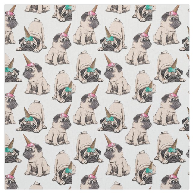 Welpen-Möpse| strebendes Unicorn-Muster Stoff (Muster)