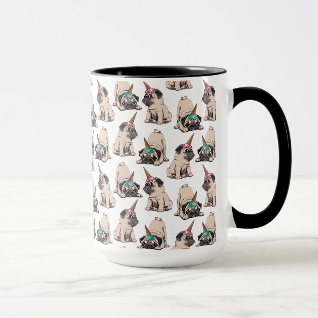 Welpen-Möpse| strebendes Unicorn-Muster Tasse (Rechts)
