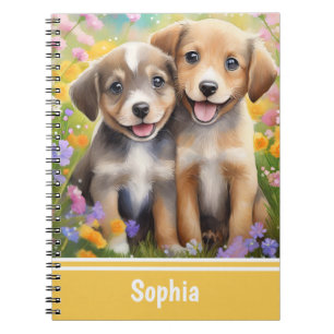Welpen Niedliche Hunde in der Blume Wiese Notizblock