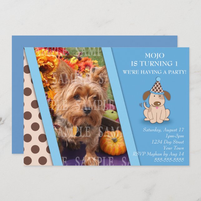 Welpen-Party-Foto-Schablone Einladung (Vorne/Hinten)