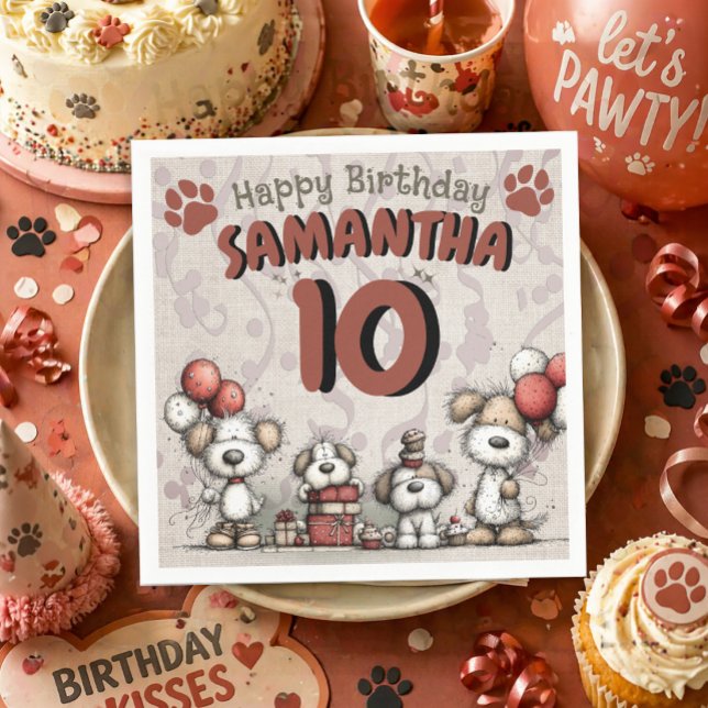 Welpen rustikaler 10. Geburtstag eines kleinen Mäd Serviette (Cute puppy dog 10th birthday paper napkins)