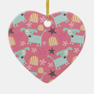 Welpen, Sterne und Blume Keramikornament