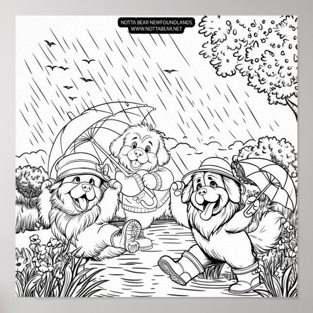 Welpen tanzen im Regen Poster (Vorne)