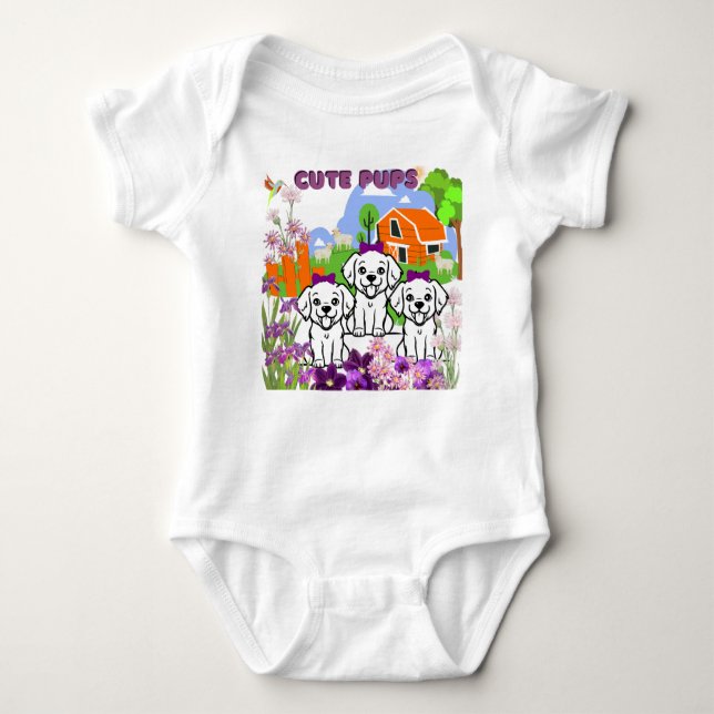 Welpen und Blume Baby Strampler (Vorderseite)