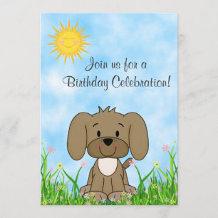 Welpen und Blume Einladung zum Geburtstag