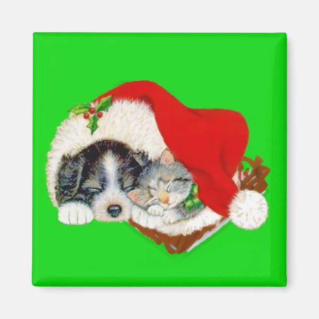 Welpen- und Kätzchen-Weihnachten  Magnet (Vorne)