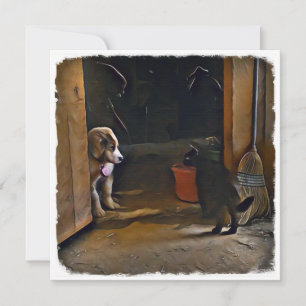 Welpen und Katzen. Mitteilungskarte