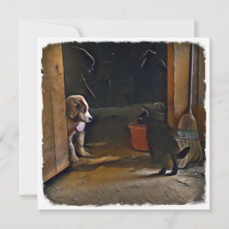 Welpen und Katzen. Mitteilungskarte