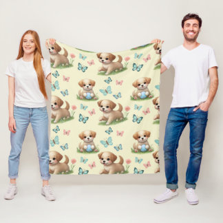 Welpen und Schmetterlinge Wasserfarbe Pastell Fleecedecke