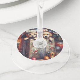Welpen Weihnachten Wein Glas Charms & Tags