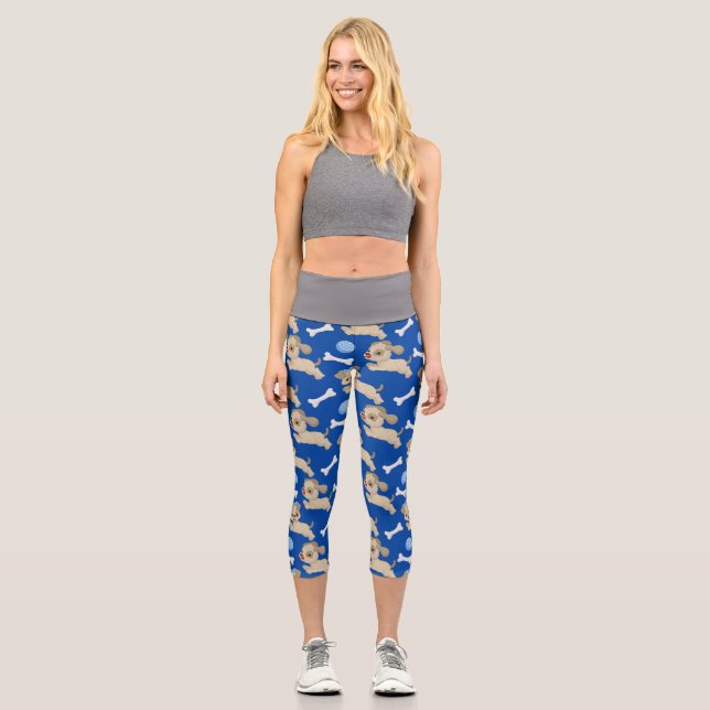 Welpen Weiße Hunde Knochen Blauer Ball Tierwelt Lo Capri Leggings (Vorderseite)