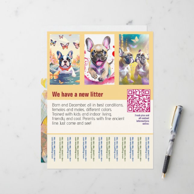 Welpen zum Verkauf Flyer mit QR-Code orange (Vorderseite/Rückseite Beispiel)