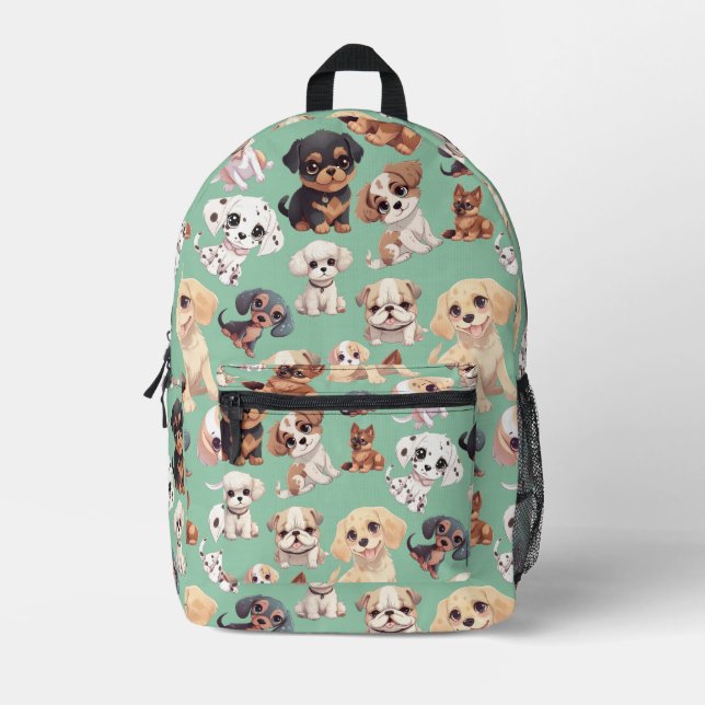 Welpenhund blass grün bedruckter rucksack (Vorderseite)
