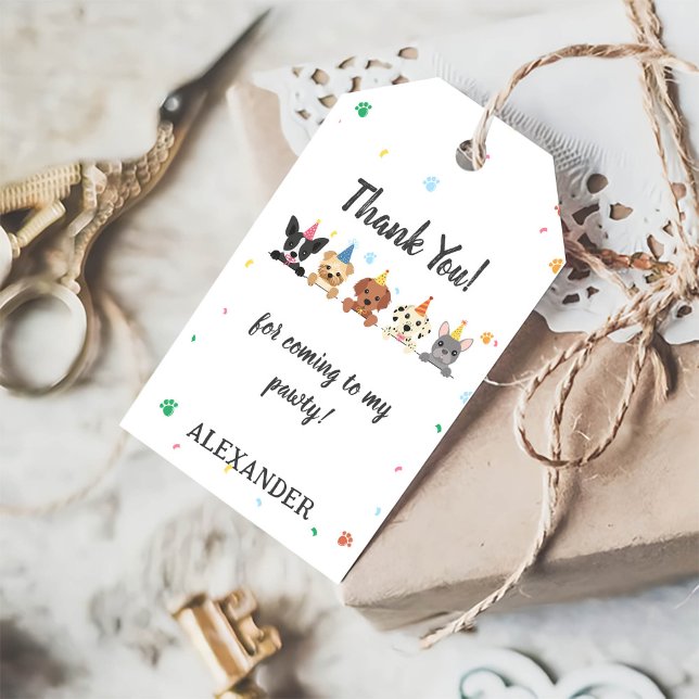 Welpenhund Geburtstagsparty Geschenkanhänger (Von Creator hochgeladen)