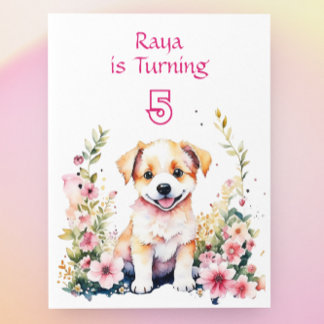 Welpenhund in Blume Girls Geburtstagsparty Einladung