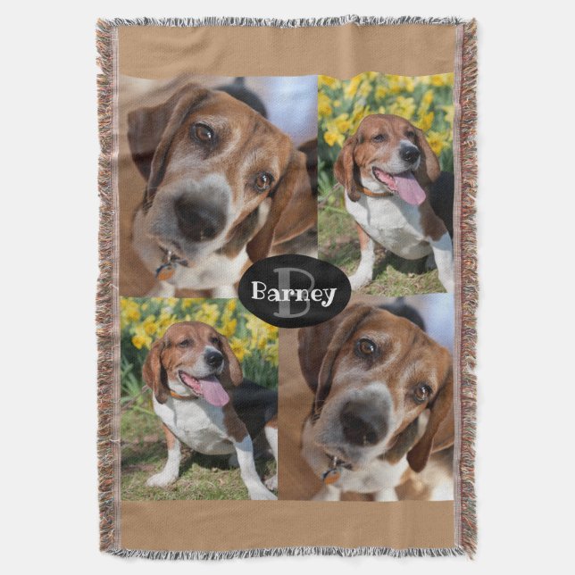 Welpenhund Lover 4 Fotos Name & Monogramm Custom Decke (Vorderseite Vertikal)