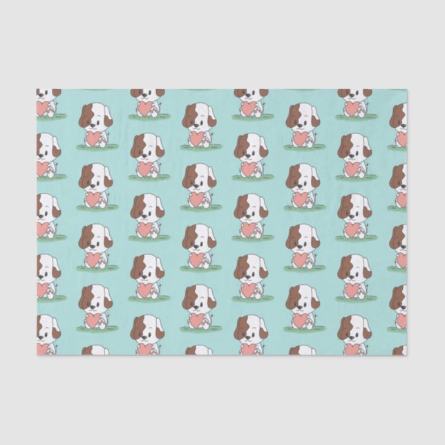 Welpenhund mit Herz Seidenpapier (Vorderseite)