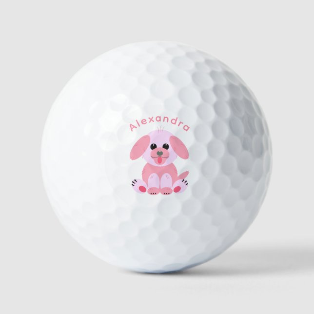 Welpenhund Niedlicher Cartoon Personalisiert Blush Golfball (Vorderseite)
