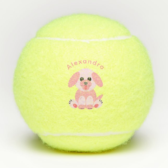 Welpenhund Niedlicher Cartoon Personalisiert Blush Tennisbälle (Vorderseite)