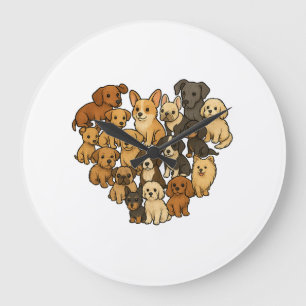 Welpenliebe - Herz aus Hunden Große Wanduhr