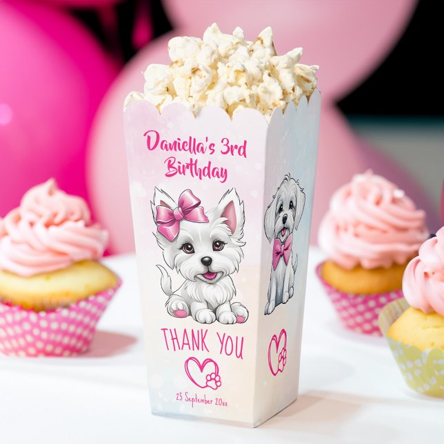 Welpenpawty niedlich-Pink-Welpen-Favoriten Geschenkschachtel (Puppy pawty cute white pink puppies party favors personalized popcorn favor boxes table decor)