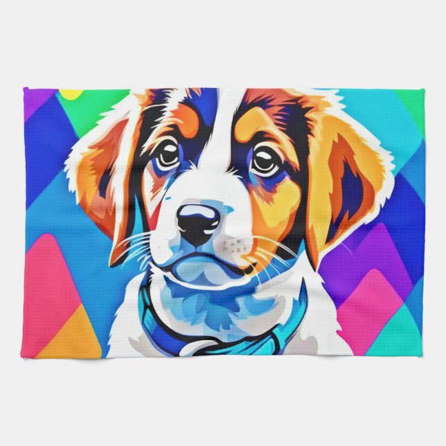 Welpenportrait: farbenfrohe Junge Geschirrtuch (Horizontal)