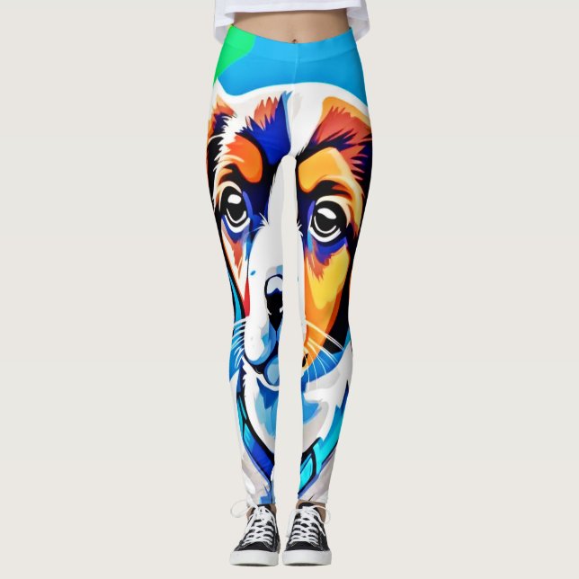 Welpenportrait: farbenfrohe Junge Leggings (Vorderseite)