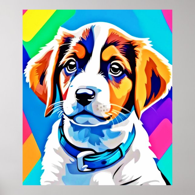 Welpenportrait: farbenfrohe Junge Poster (Vorne)