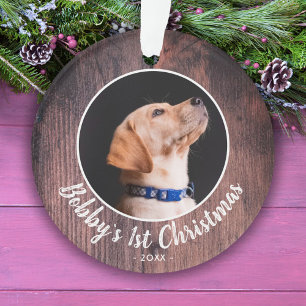 Welpen's 1. Weihnachtshund Foto Pink Wood Ornament