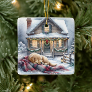 Welpenschlafen auf festlicher Front Porsche Weihna Keramikornament