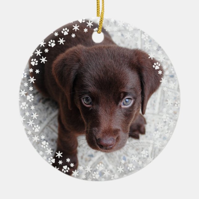 Welpenschmuck für den ersten Weihnachtsfeiertag Keramikornament (Vorne)