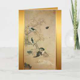 Welpenvögel koreanische Malerkarte Jahr Geburtstag Karte