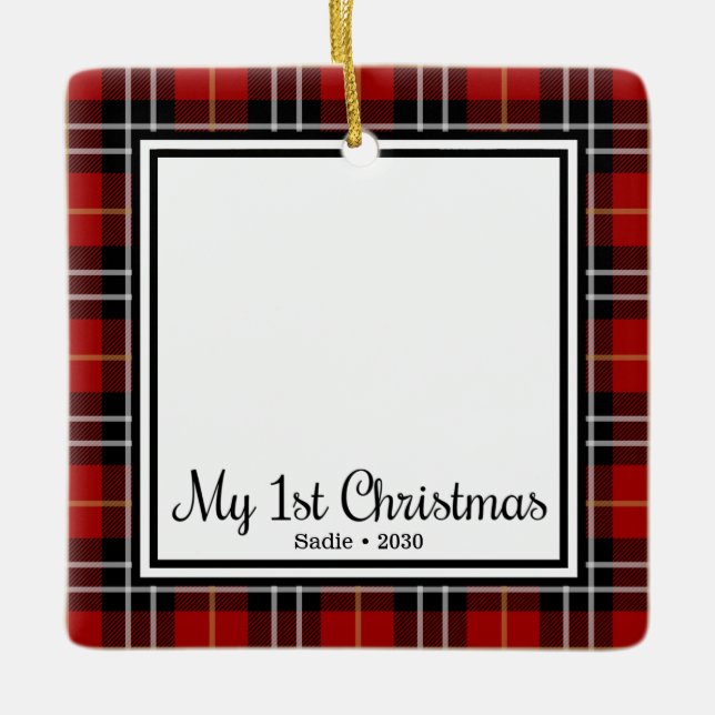 Welpe's 1. Weihnachten 2 Foto Keramikornament (Vorderseite)