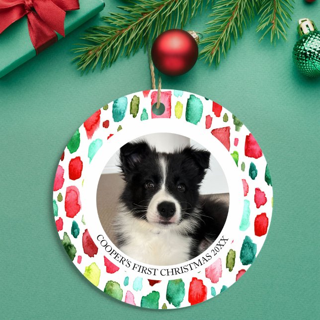 Welpe's First Christmas 2 Foto Keramik Ornament (Puppy's First Christmas 2 Photo Ceramic Ornament)