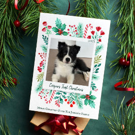 Welpe's First Christmas Foto Watercolor Botanical Feiertagskarte
