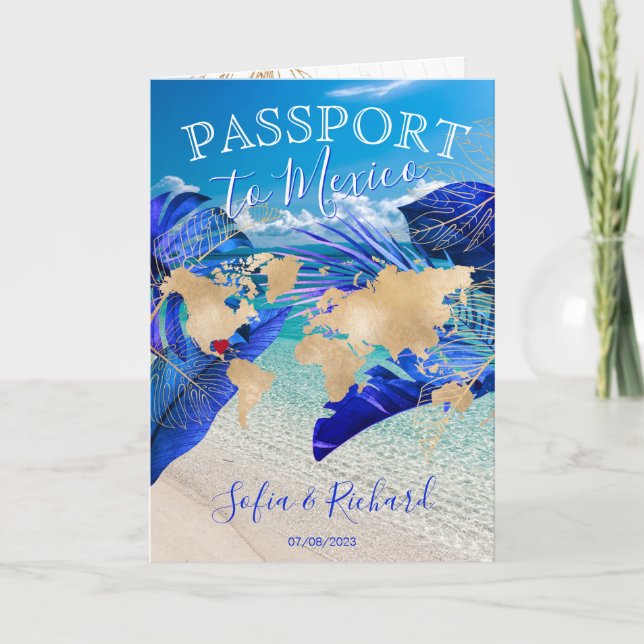 Welplan für den Reisepass für tropische Hochzeiten Einladung (Vorderseite)
